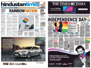 Two English-language Indian daily newspapers’ frontpages the day after the verdict came out.